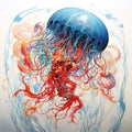 Image of beautiful colors jellyfish. Undersea animals. Generative AI, Illustration