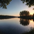 Beautiful finnish lake at sunset made with Generative AI