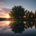 Beautiful finnish lake at sunset made with Generative AI