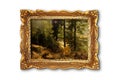 Image of beautiful forest in wooden painting frame Royalty Free Stock Photo