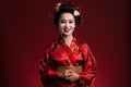 Image of beautiful geisha woman in traditional japanese kimono smiling Royalty Free Stock Photo