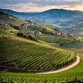 Beautiful hills and vineyards surrounding Barbaresco village in the Langhe region. Cuneo, Piedmont, Italy. made with