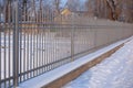 Image of a beautiful iron fence. Metal guardrail close up