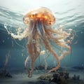 Image of beautiful jellyfish under the sea. Undersea animals. Generative AI, Illustration