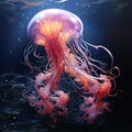 Image of beautiful jellyfish under the sea. Undersea animals. Generative AI, Illustration