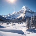 The landscape of snow-capped mountains is beautiful. Royalty Free Stock Photo