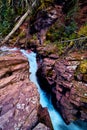 Beautiful lichen rock gorge with water rushing