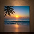 Beautiful panoramic sunset tropical paradise beach. Tranquil summer vacation or holiday landscape. Tropical