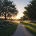 a peaceful Landscape path in the park. Royalty Free Stock Photo