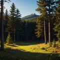 Beautiful pine trees on background high mountains. Carpathians made with Generative AI Royalty Free Stock Photo