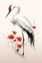 Image of beautiful red crowned crane painting. Bird. Wildlife Animals., Generative AI, Illustration Royalty Free Stock Photo