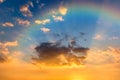 Colorful Clouds, Sun Rays and Rainbow in The Sky at Sunset for Background Royalty Free Stock Photo