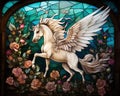 The window of a winged white horse is beautiful.