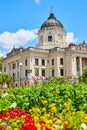 Beautiful summer flowers outside of Bloomington Indiana courthouse Royalty Free Stock Photo