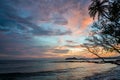 Image of beautiful sunset sky with the beauty beach from Koh Mak island, Thailand. Royalty Free Stock Photo