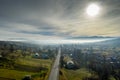 Image of beautiful village in the mountains, view of fog over little town, many houses in Lebanese mountain, gorgeous landscape, Royalty Free Stock Photo