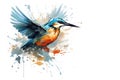 Image of beautiful watercolor painting of common kingfisher flying. Bird, Wildlife Animals, Illustration, Generative AI Royalty Free Stock Photo