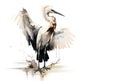 Image of beautiful watercolor painting of an egret. Bird, Wildlife Animals, Illustration, Generative AI