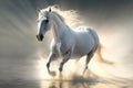 Image of a beautiful white horse is running on natural background. Wild Animals. illustration. Generative AI Royalty Free Stock Photo