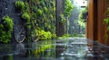 Exploring the Intersection of Nature and Urban Life: A Bike Amid Green Walls in the Alley Royalty Free Stock Photo