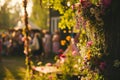 traditional swedish midsummer scene with maypole