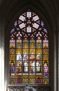 Gothic Tapestry of Light: Stained Glass of Saint Nicholas Church, Ghent Royalty Free Stock Photo