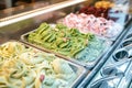 Italian Gelateria with Creamy Pistachio Gelato Display Royalty Free Stock Photo