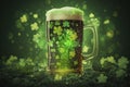 image, beer with shamrock on st patrick\'s day, generative ai