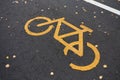 Image of Bicycle sign or icon on the road in the park. Bike path Royalty Free Stock Photo