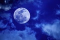 Full Moon in Dark Blue Sky Royalty Free Stock Photo