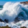 image of the big wave of water rushing through anything its passes whereby creating a powerful splash of foam. Royalty Free Stock Photo