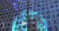 Image of binary code and globe over servers Royalty Free Stock Photo