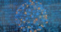 Image of binary code over globe made of icons Royalty Free Stock Photo
