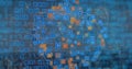 Image of binary code over globe made of icons Royalty Free Stock Photo