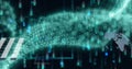 Image of binary codes moving in wave patterns over globes and graphs Royalty Free Stock Photo