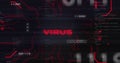 Image of binary codes over virus text in circuit board pattern against computer language Royalty Free Stock Photo