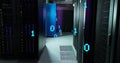 Image of binary coding data processing against computer server room Royalty Free Stock Photo