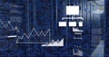 Image of binary coding and data processing against computer server room Royalty Free Stock Photo