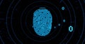 Image of binary coding and data processing and fingerprint over dark background Royalty Free Stock Photo