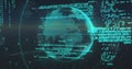 Image of binary coding data processing and globe over dark background Royalty Free Stock Photo