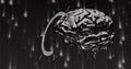 Image of binary coding and data processing with human brain over black background Royalty Free Stock Photo