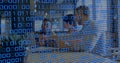 Image of binary coding and data processing over business people working in office Royalty Free Stock Photo