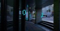 Image of binary coding and data processing over cityscape Royalty Free Stock Photo