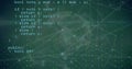 Image of binary coding and data processing over globe of plexus networks on green background Royalty Free Stock Photo
