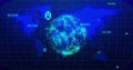 Image of binary coding and data processing over globe and world map Royalty Free Stock Photo