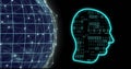 Image of binary coding data processing over head and globe Royalty Free Stock Photo