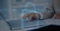 Image of binary coding data processing over man using laptop Royalty Free Stock Photo