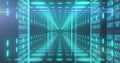 Image of binary coding and data processing over neon tunnel Royalty Free Stock Photo