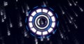 Image of binary coding data processing over scope scanning on black background Royalty Free Stock Photo