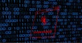Image of binary coding and data processing over system hacked text